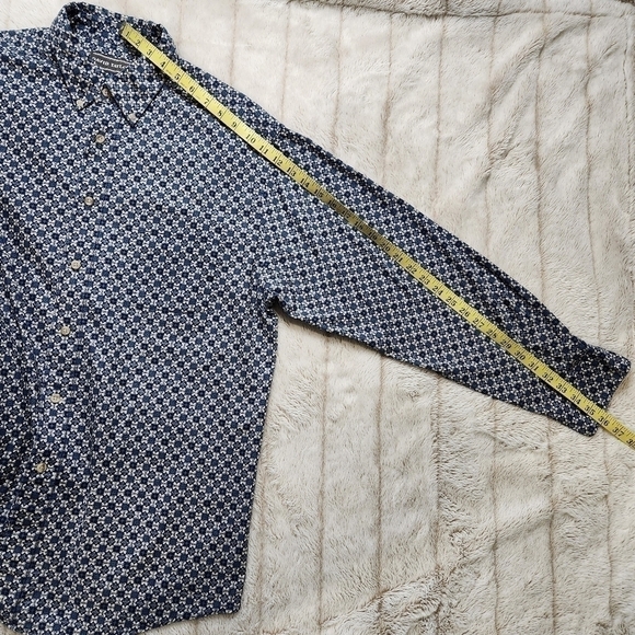 Men's Casual button-down shirt Collared Long sleeves Blue Tan Size L - Picture 10 of 11